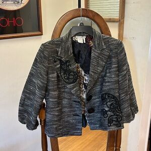 ALBERTO MAKALI black and white jacket size large black rhinestone